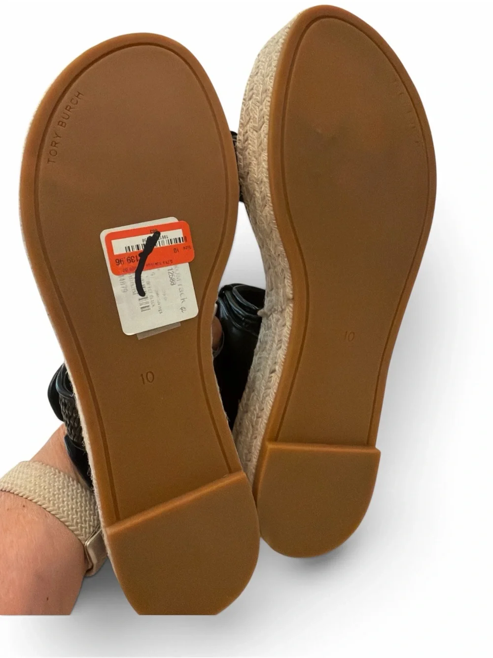 Tory Burch Black Woven-Strap Espadrille-Inspired Sandals